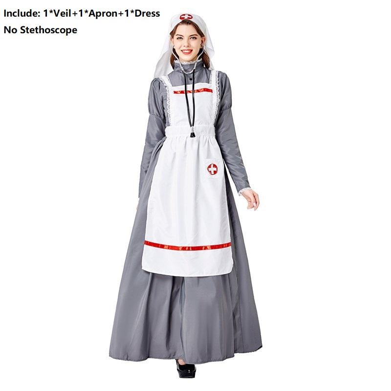 Medical Maxi Medieval Dress Women Fancy Halloween Cosplay Doctor Nurse Costume