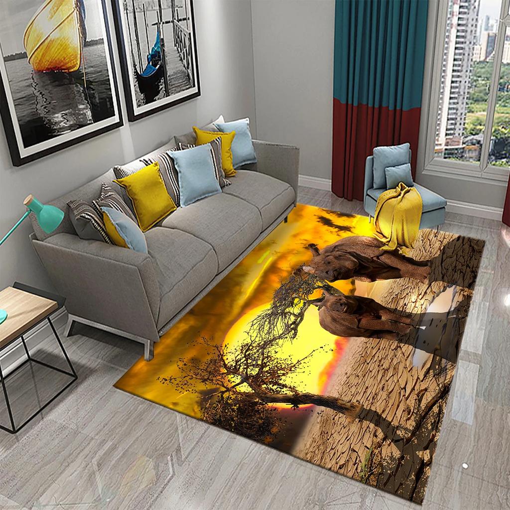 3D Rhino Carpet for Bedroom Living Room Decoration Area Mats Outdoor Rug Play Mats Kitchen Bathroom Door Entrance Non-slip Rugs