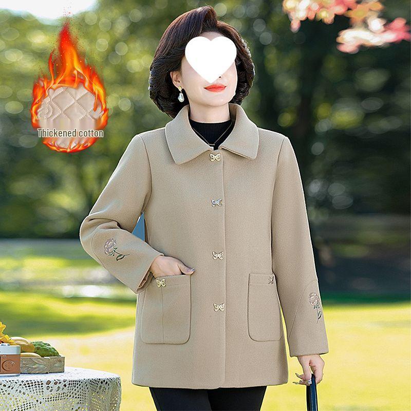 

New Autumn Winter Women s Plus-Size Wool Coat: Elegant Chinese Style for Middle-Aged Fashion” XL for 90-100 cm