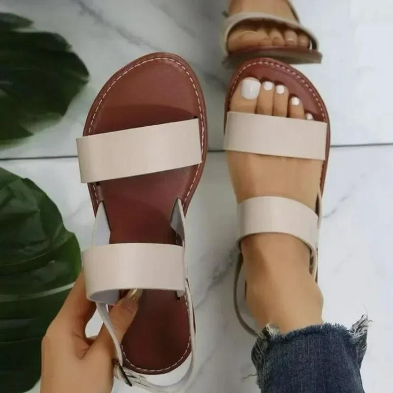 Fashion 2024 Brand Women's Shoes Buckle Strap Women's Sandals Fashion Peep Toe Casual Sandals Women Hot Sale Plus Size Flat Sandals