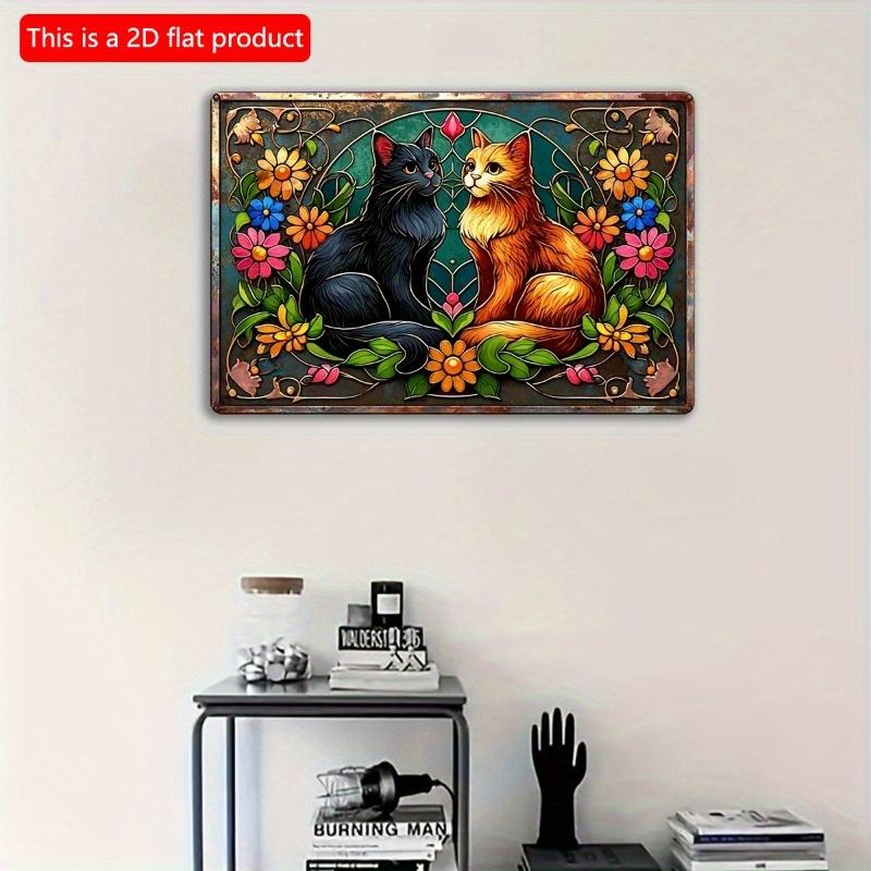 2d Flat 30*20cm, Vintage Wooden Sign, Black and Orange Cats Wall Art Decor, Cat Themed Hanging Plaque, for Home, Kitchen, Garden, Bedroom, Bar.