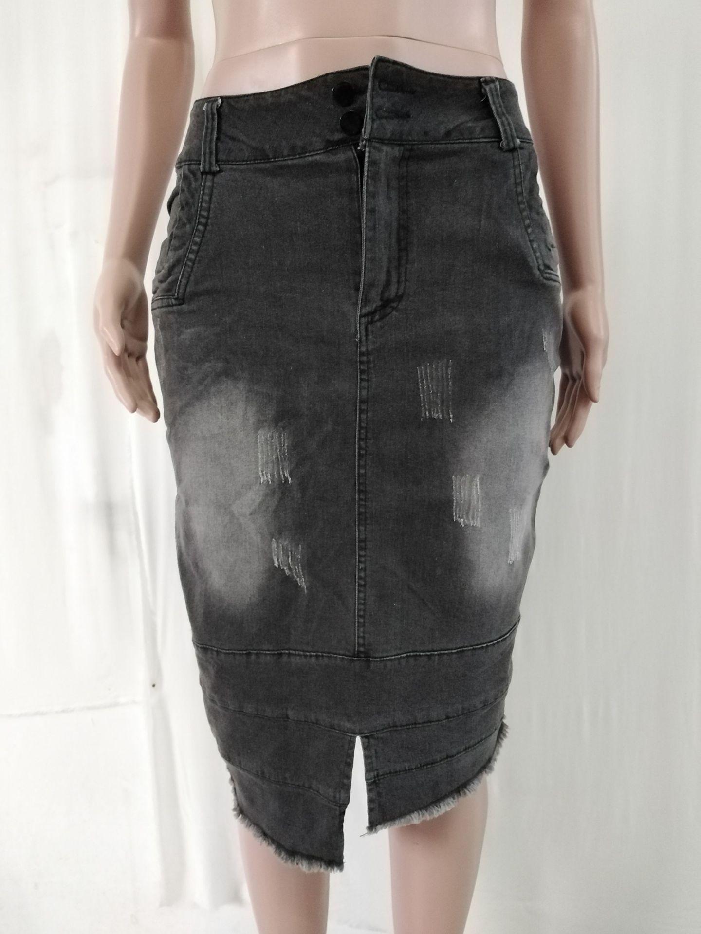 

Wish washed denim skirt splicing split fork hip fish tail skirt 5XL сірий колір