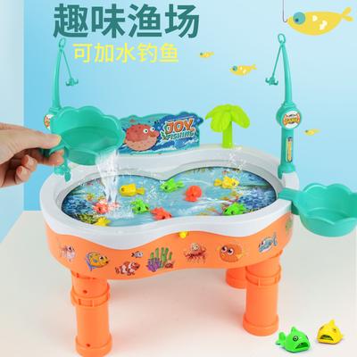 Brinquedos de Pesca Magnéticos, Plataforma de Pesca Rotativa Elétrica que Pode Adicionar Água, Conjunto de Brinquedos de Pesca de Peixes e Brincadeira com Água