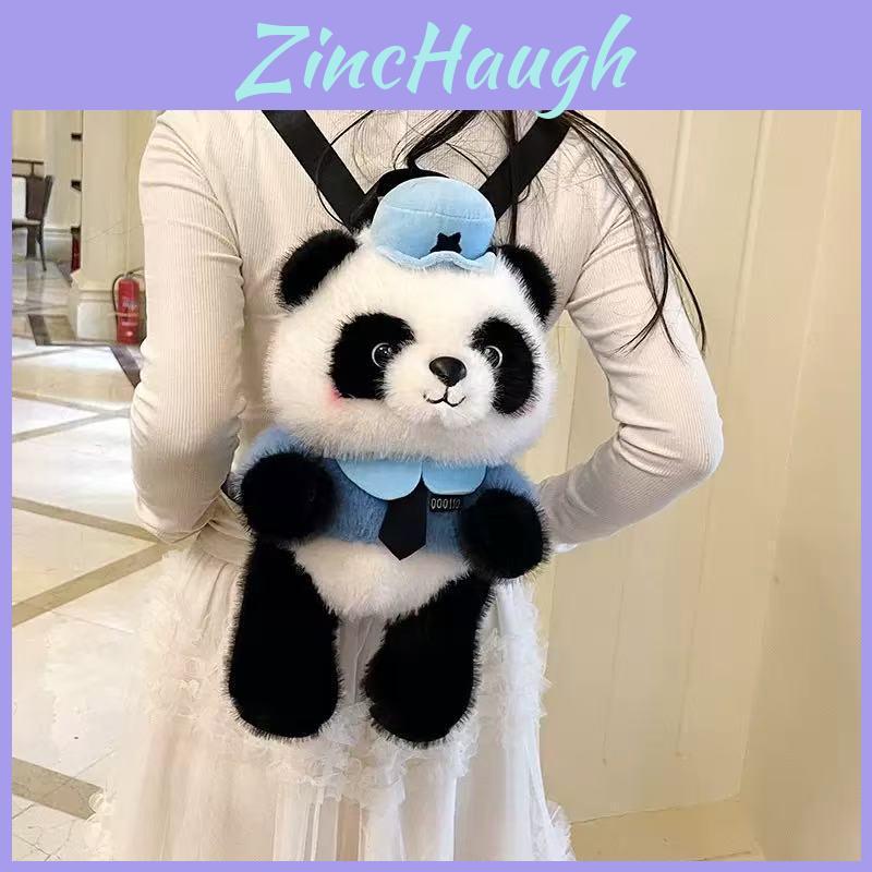 Police Panda Plush Backpack For Girls With Zipper Closure And Cartoon Design
