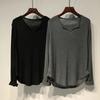 Blusas Tops Femininos Manga Longa Outono Inverno Blusa Acolchoada Oversized Gola Alta Meia Manga Camisa de Manga Longa Solta Tops Pulôver Slim