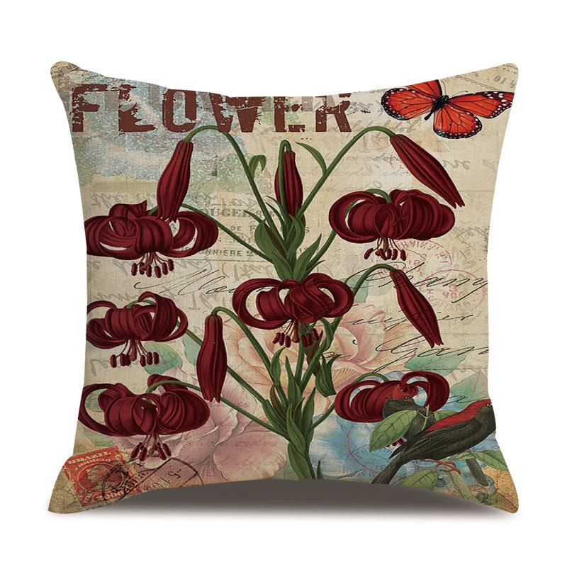 Linen Pillowcase American Rustic Rose Sofa Cushion Cover Retro Style Car Home Soft Decoration