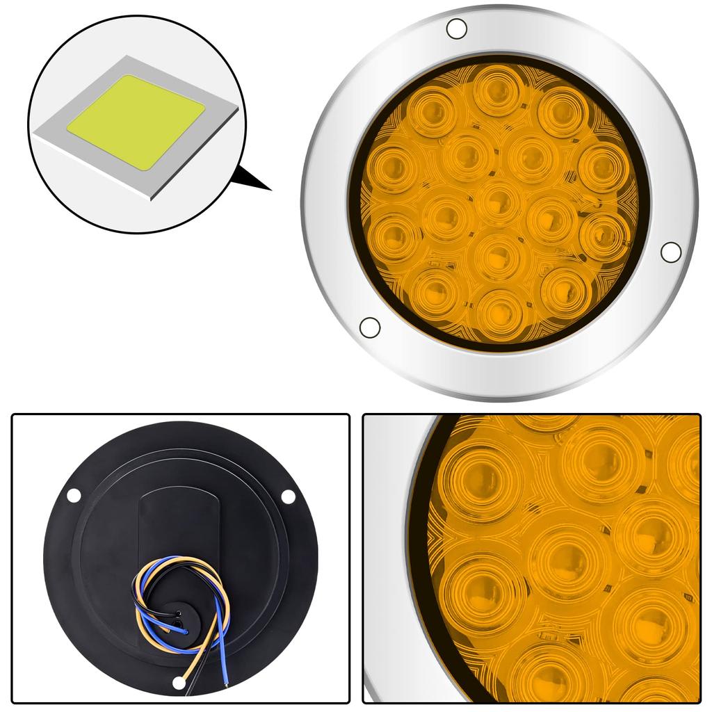 Ygmylandbb LED Truck Tail Lamp Trailer Tail Light 24V Turn Signal Universal Round Truck Trailer Boat Tail Light Yellow Patterned Lens Set of 2