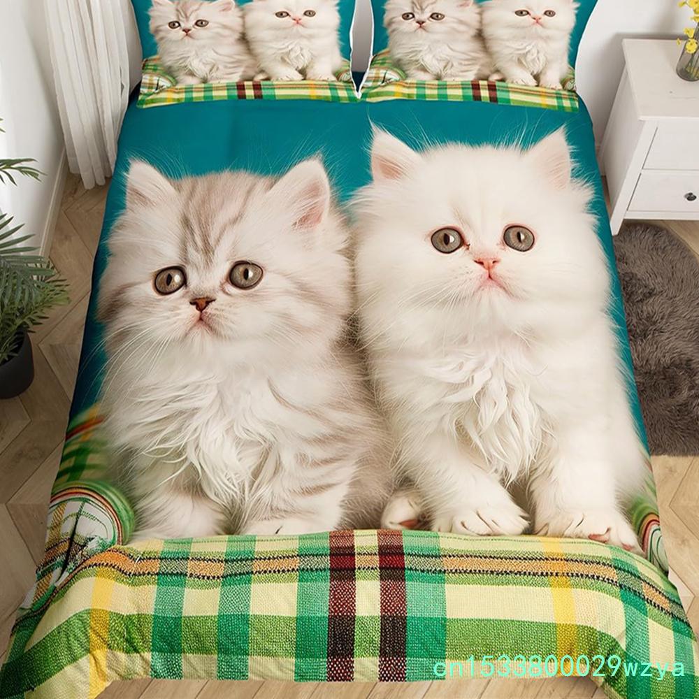 Kawaii kočičí povlak na peřinu Růžová mašlička Koťátko Ložní souprava Sladký zvířecí přikrývka Potah na přikrývku Princezna Mašlička Holčičí Polyesterový potah na přikrývku