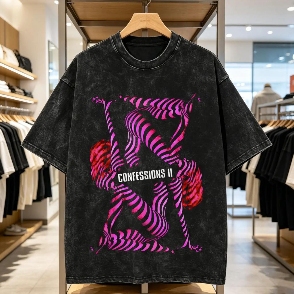 Fun Confessions Il Album Madonnas T-Shirt Men Round Collar 100% Cotton Washed T Shirts Short Sleeve Tee Shirt Summer Clothes