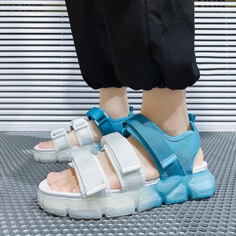

Korean Fashion Men Summer Sandals 2025 Beach Men s Platform Sandals Hook & Loop Luxury Designer Sandals Men 44
