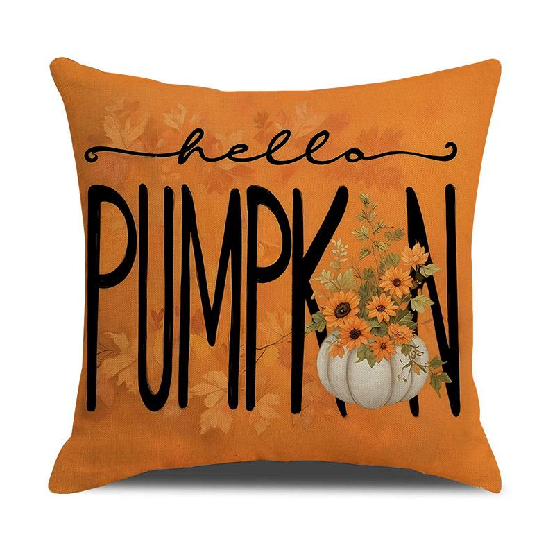 New Autumn Pumpkin Pillow Cover Linen Printed Pillow Thanksgiving Atmosphere Decorative Sofa Cushion