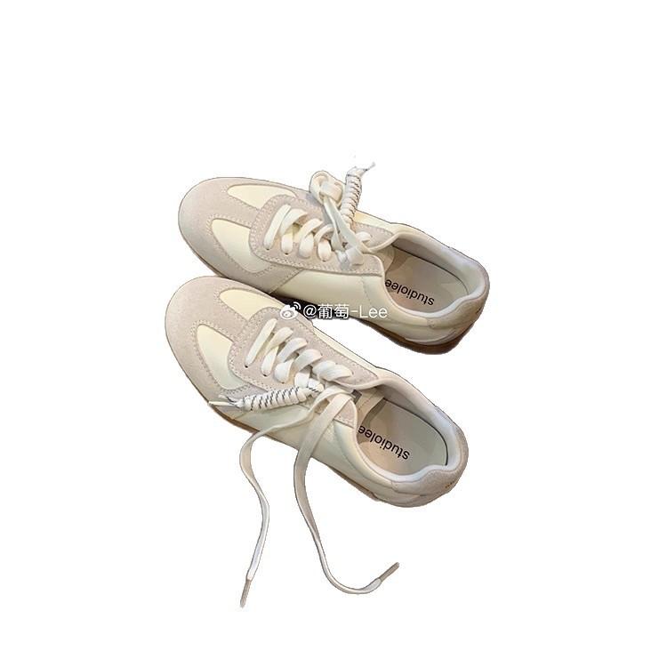 Grape Mother Has the Same Lace-up Color Matching Round Head Versatile Comfortable Casual Leather Board Shoes Heightening German Training Shoes Women