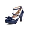 Fashion Women Ankle Strap Buckle High Heels Round Toe Heel Pumps Women Platform Pumps with Bow Party Wedding Shoes Chaussures De Femme