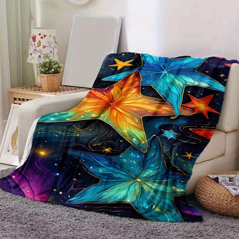 1pc Colorful Starfish Printing Lightweight Flannel Blanket, Comfortable and Warm Blanket, for Camping Sofa Bed and Couch Office, Gift