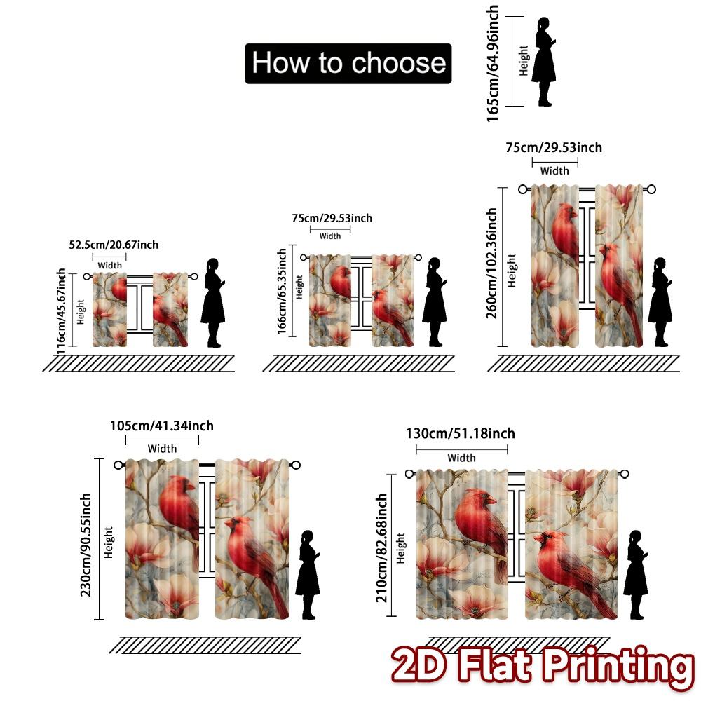 2D Flat Printing,JIT 2pcs, Curtains (Without Rod) Cardinal Blossoms Modern Creative Curtains Durable Polyester Curtains Thermal