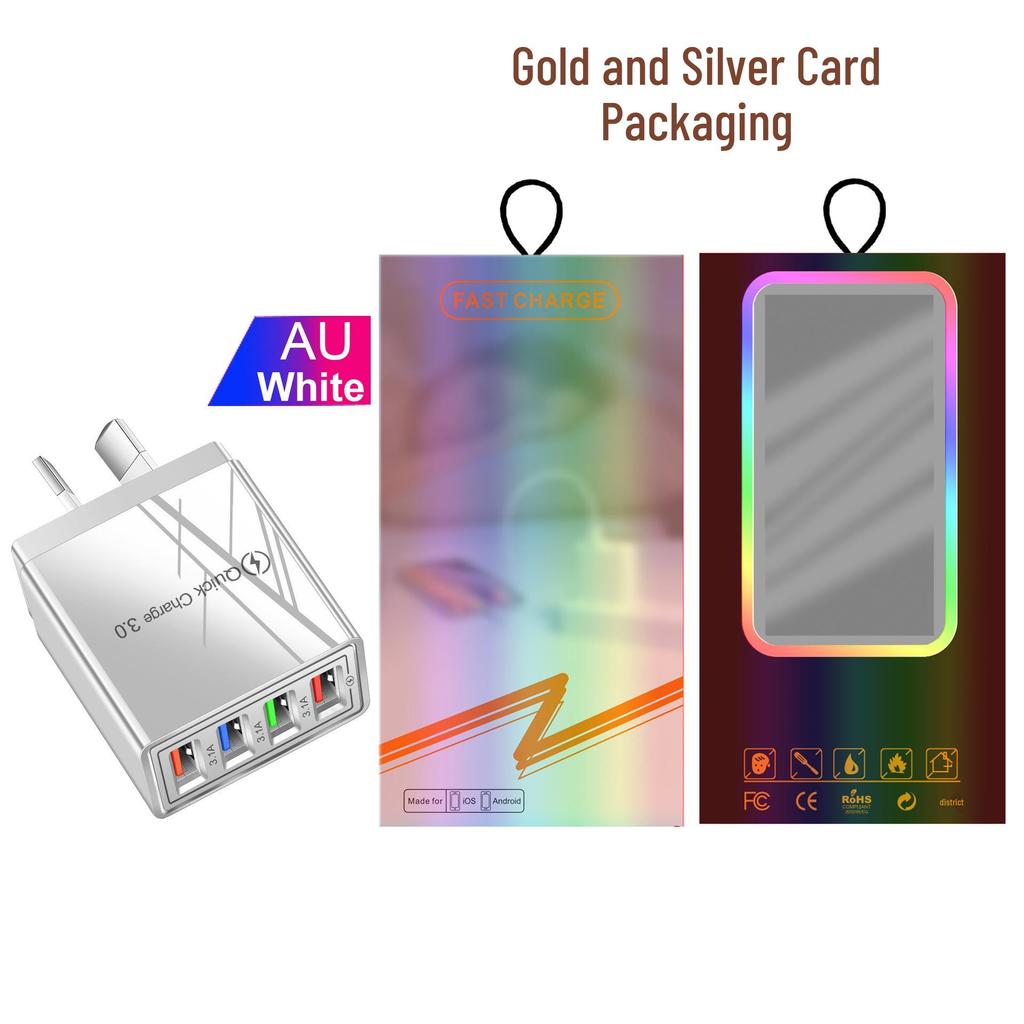 Colorful 4-Port USB Travel Charger 5V/2.4A Fast Charging Australian Standard