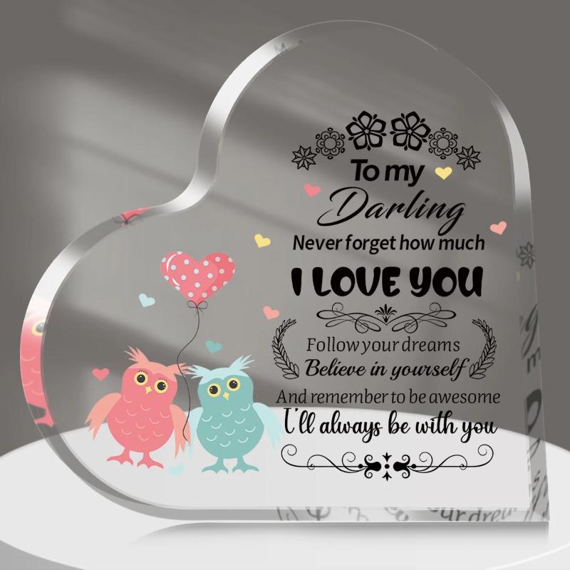 

2D Flat To My Darling I Love You Heart Acrylic Desktop Decoration Plaque, Home Decor Plaque Hanging Wall Art Decorative Garden Decoration for Room D 10x10x1cm