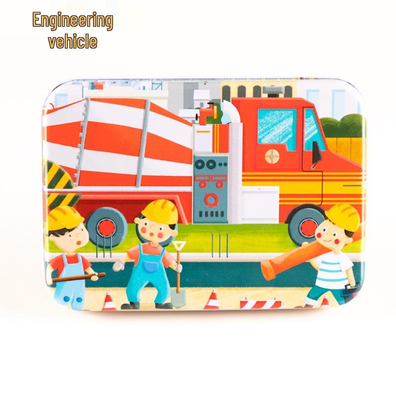 120-teiliges Holz-Cartoon-Puzzle in Blechdose für Kinder von 0-6 Jahren