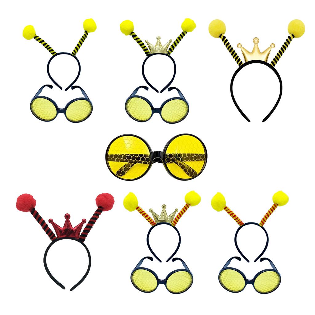 1set Novelty Cartoon Bee Shape Hair Hoop Cosplay Bee Shape Sunglasses Party Headwear for Teenagers Adult