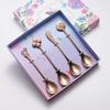 304 Stainless Steel Coffee Spoon Wedding Four-piece Gift Box Love 4 Flower-shaped Titanium-plated Gold Colorful