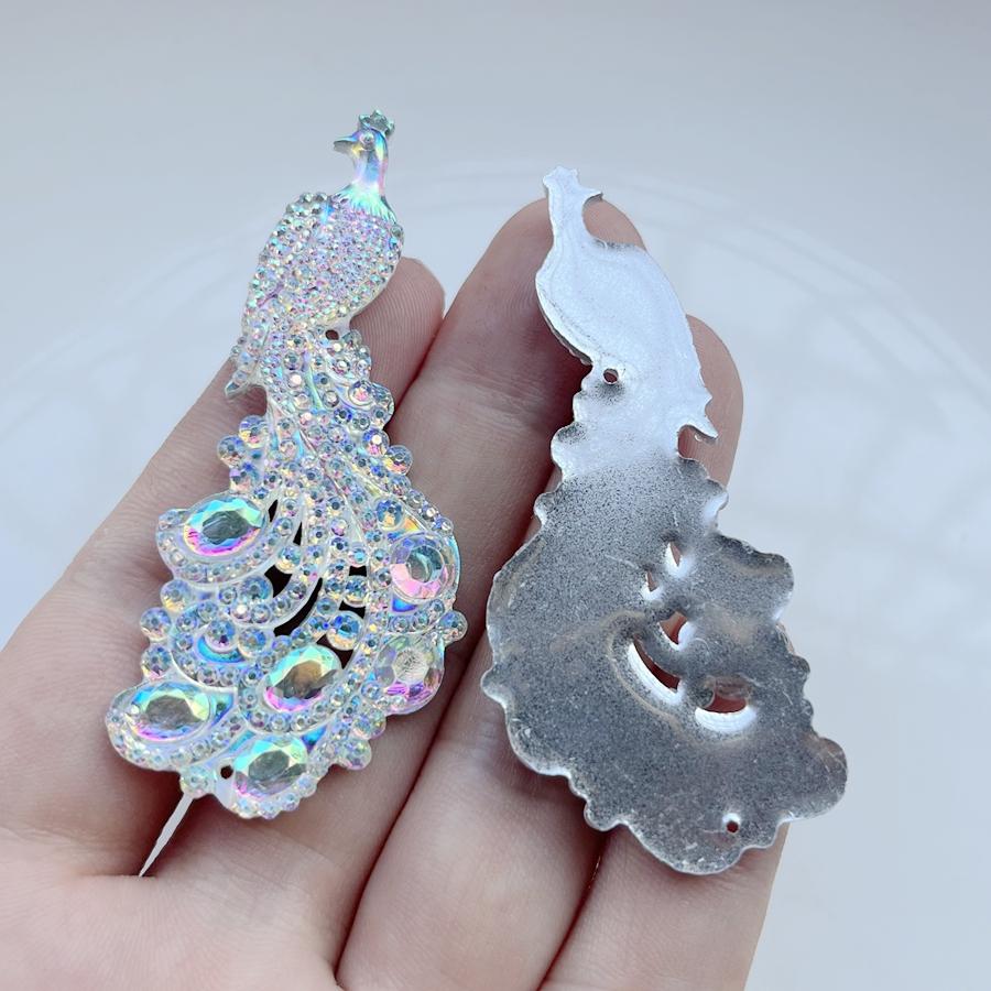 6 Pcs 29*66mm Rhinestones In the Shape of a Peacock Are Suitable for Jewelry Making, Wedding Decoration, Crystal DIY Decoration.