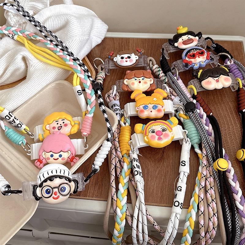 Cute Little Girl Ugly Cute Mobile Phone Back Clip Crossbody Rope Strap Rope Thick And Stable Anti-Drop Braided Rope Neck Lanyard