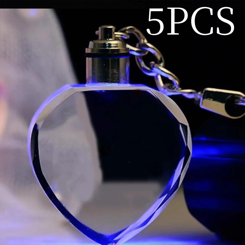 5PCS Crystal Keyring Pendant With LED Light Personalized Glass Commemorative Pendant Souvenir for Luminous Interior Accessories