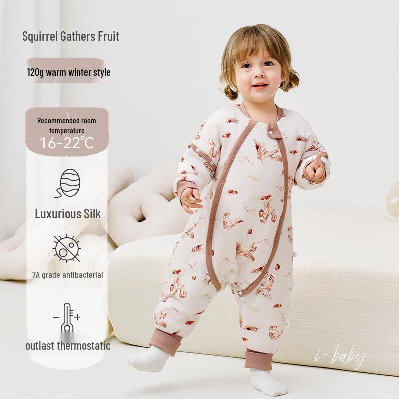 iBaby Silk-Filled Cotton Sleep Bag for Babies - Anti-kick, Split-leg Design for Spring, Autumn, Winter