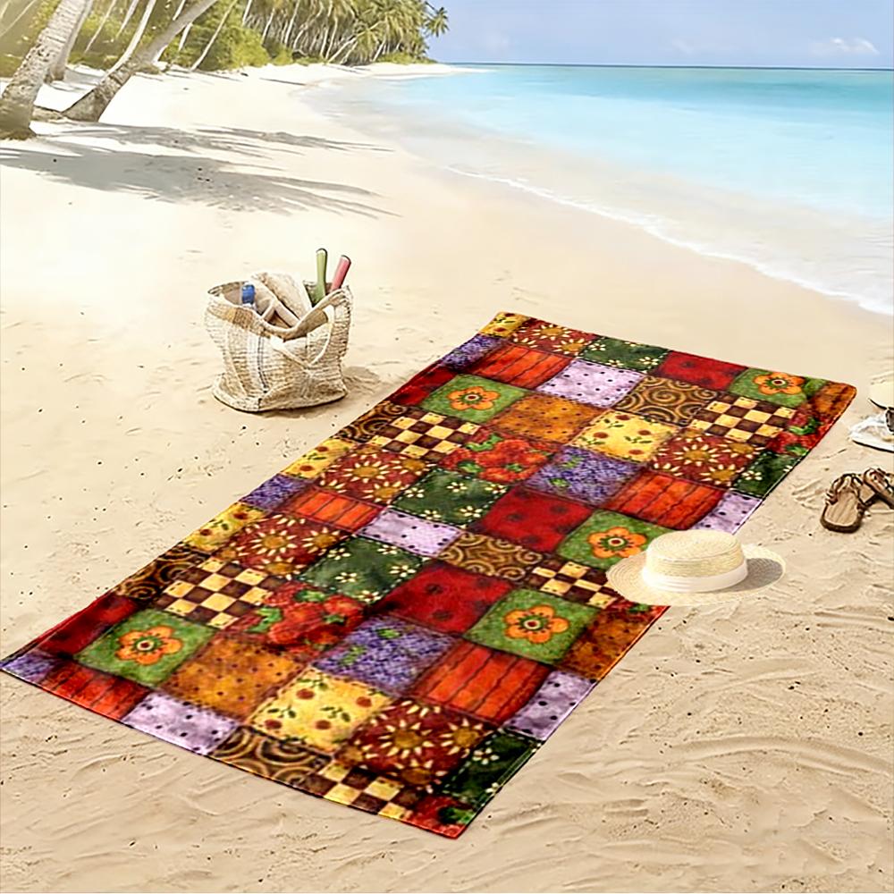 Patchwork Style Colorful Floral Pattern - Beach towel quick-drying for travel outdoor sports jogging beach and swimming
