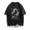 Vintage Gothic Raven Print T-Shirt Unisex Washed Crew Neck Oversized Tee Men Women Y2K Streetwear Short Sleeve for Daily Wear