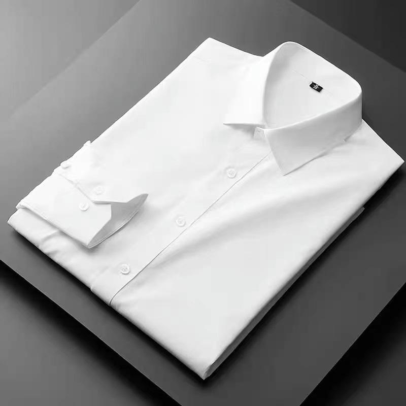 Men's Professional Slim Fit Long Sleeve Shirt - Iron-Free, Solid Color, High-End Workwear for Spring, Summer, and Autumn.