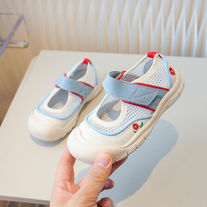 

Kids Casual Shoes Mesh Breathable Girls Tennis Shoes Toes Capped Anti-kicked 2025 New Kids Summer Shoes Embroidered Hook&loop 23 синий