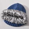 Versatile series adult rabbit velvet knitted hat solid color lined outdoor satin lining wool hat source