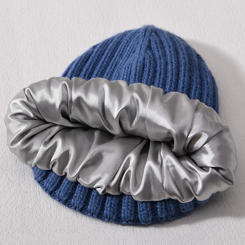 Versatile series adult rabbit velvet knitted hat solid color lined outdoor satin lining wool hat source