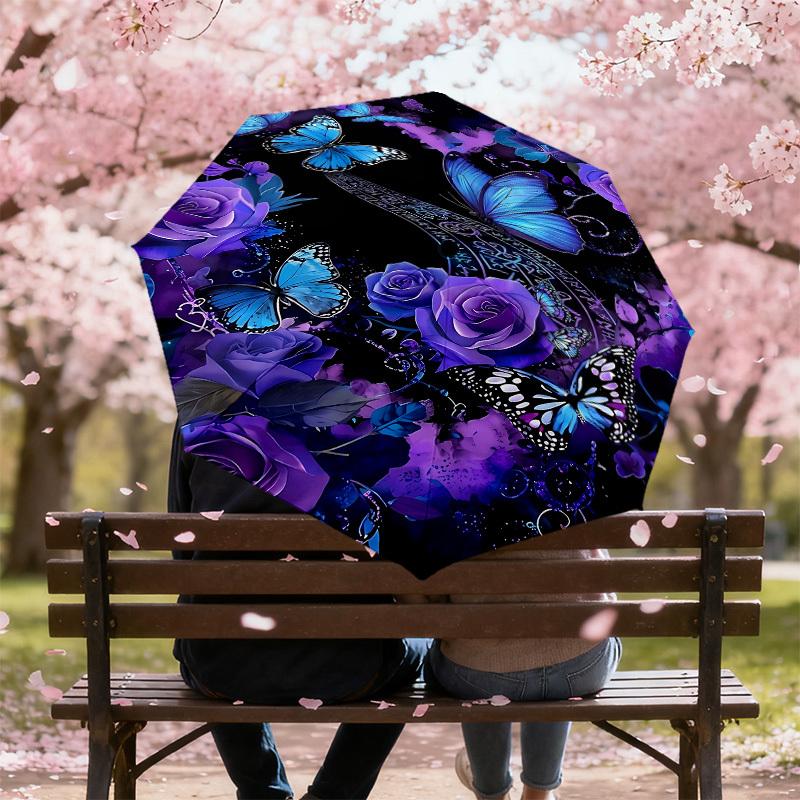 1PC Butterflies Flowers Umbrella-8-Rib Reinforced Portable Folding Travel Suitable for All Seasons Outdoor Daily Use Is an Ideal Choice -K0387