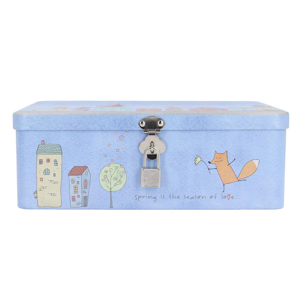 Tinplate Empty Tins Metal Vintage Sundries Storage Box with Lock Lid Cartoon Kids Gift L