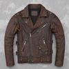 Chinese Size Motorcycle Cowhide Genuine Leather Jacket Men Slim Stone Milled Retro Jacket Calfskin Leather Coat Men Moto Biker Riding Clothes