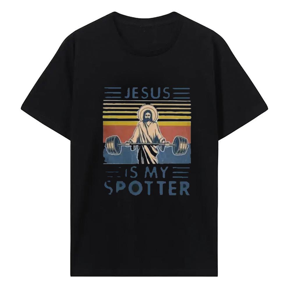 Geheiligt sei dein Zuwachs Lustiges Muskel-Jesus Gewichtheben Trainings-Humor T-Shirt Freizeit Bequeme Kleidung für Männer Oberteile 51107