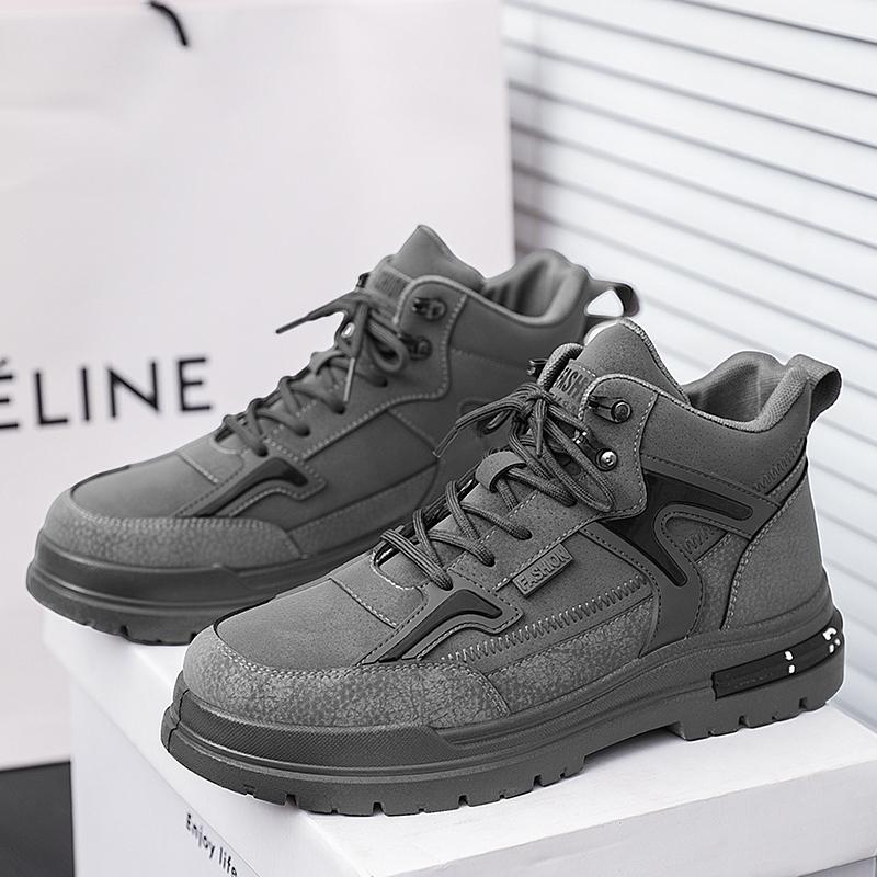 Fashion Thick Soled Quality Short Boots Versatile Trendy Men's Work Shoes Lace Up Casual Sports British Style Men Platform Boots
