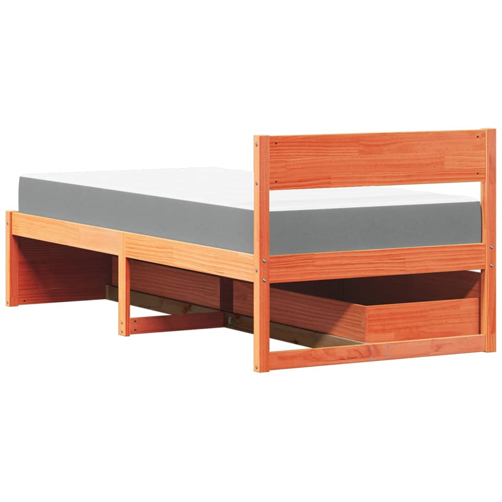 Bed with Drawers and Mattress Wax Brown 100x200 Cm Solid Wood