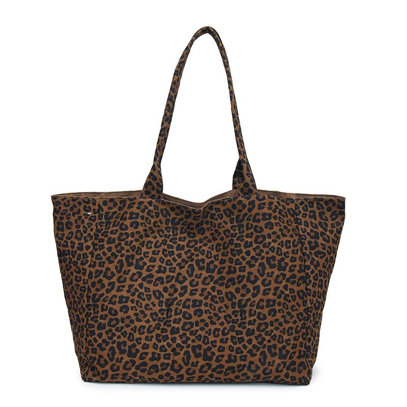 Leopard Print Tote Bag Women Large Capacity Shoulder Bag Casual Canvas Handbag Fashion Shopper Bag