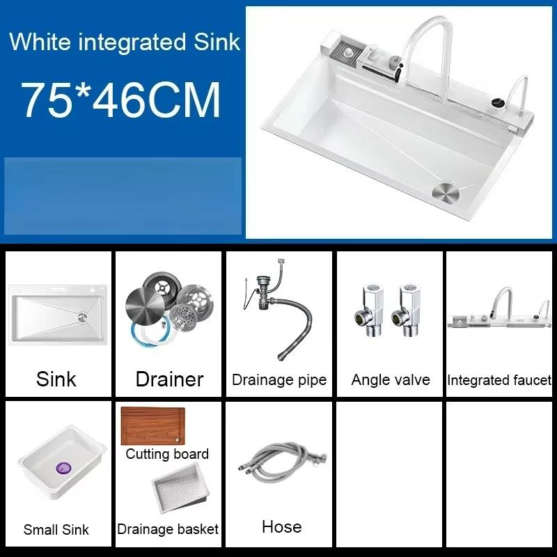 Nano Multifunctional Kitchen Sink Large Single Slot Integrated Digital Display Waterfall Faucet Soap Dispenser Cup Washer Pure