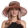 Women Sun Hat Organza Bowknot Decor Wide Brim UV Protection Hat Lightweight Breathable Foldable Tulle Hat Headwear