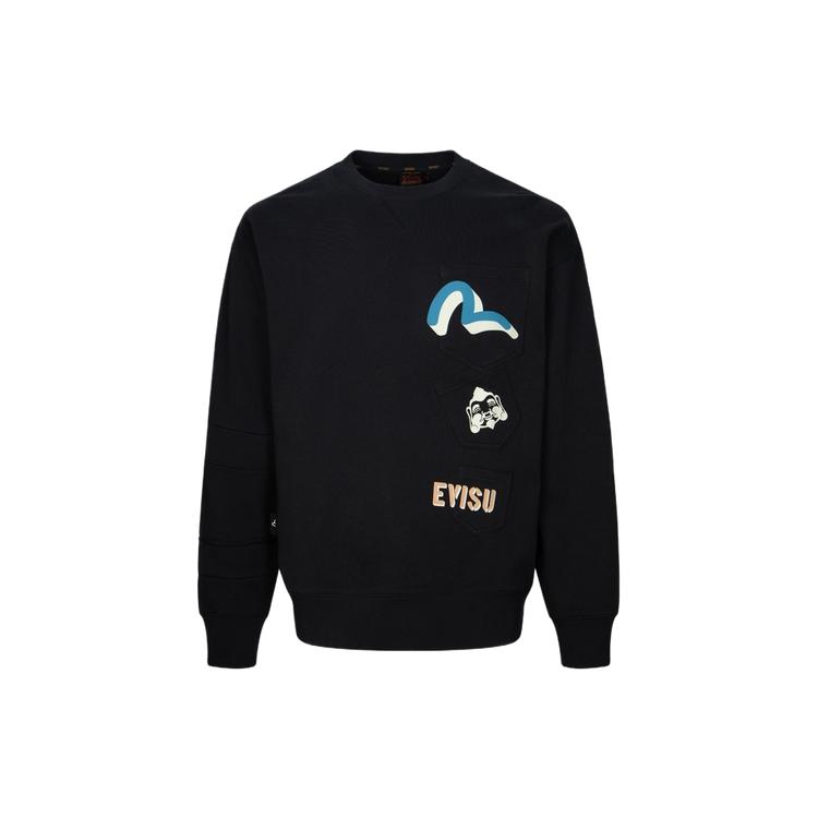 Evisu Sweatshirts Men's Black Crew Neck Moderate Regular 2ESHTM4SW8044LFCT
