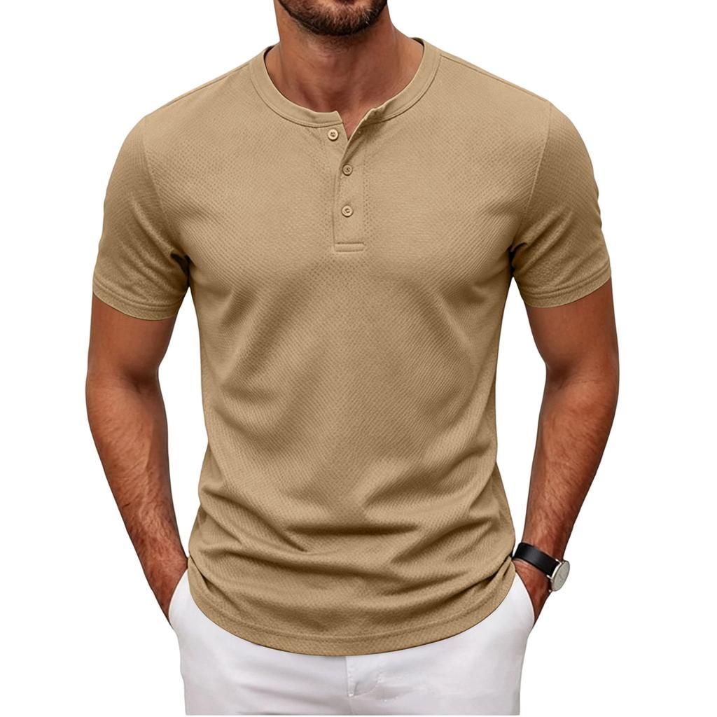 Men’s Short Sleeve Henley Shirt with Button Placket Casual Slim Fit Athletic Basic Solid Crew Neck Tee for Everyday Wear