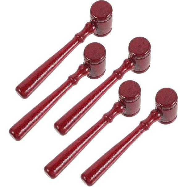 5pcs Wooden Gavel for Boy Girl Role Play Hammer Toys for Boys Girls Safe Material Improves Hand-Eye Coordination Dexterity Present for Young Judges 11.00X3.50X2.00CM