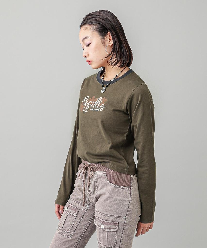 Casual PIXEL FLOWER LOGO BABY TEE OLIVE X-girl L/S
