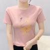 Classic Women's Shiny Cartoon Swan Hot Diamonds O-Neck T-Shirt Summer Office Lady Cotton Tops Clothes New Fashion Flower Fairy Tees