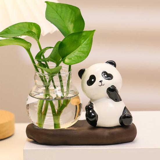 Desktop Glass Planter Vase Holder Small Cute Ceramic Panda Hydroponic Vase Decorative Flowers Plants Pot for Desk Table