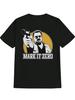 Casual Crew Neck T-shirt with Gun-Wielding Character Graphic - "Mark It Zero" Print